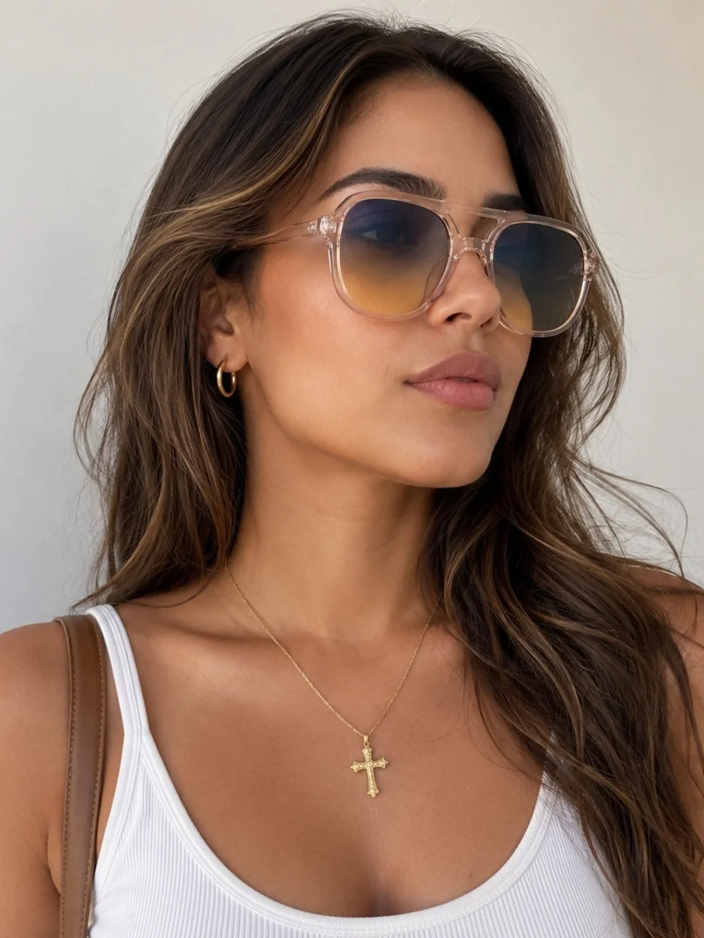 Oversized Clear Blush Aviator Sunglasses | Amber Blue Gradient Lenses